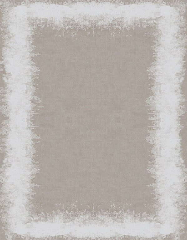 Greige and natural white rug with a wide irregular border