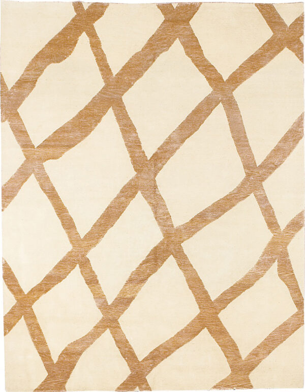 Carpet rug with brown tribal rhombuses on beige background