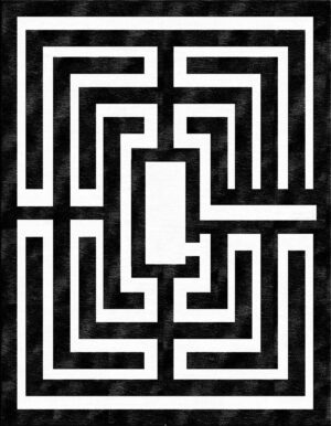 Black and white carpet with labyrinth design made of wool and silk handknotted