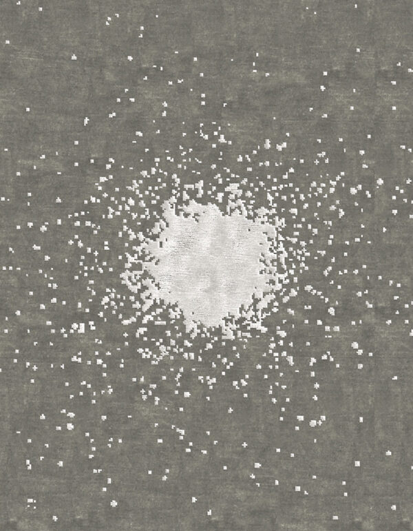 Carpet rug with ivory color spot on grey background like an explosion in the center
