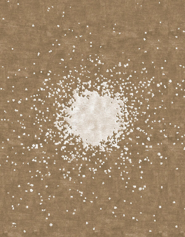 Carpet rug with ivory color spot on brown background like an explosion in the center